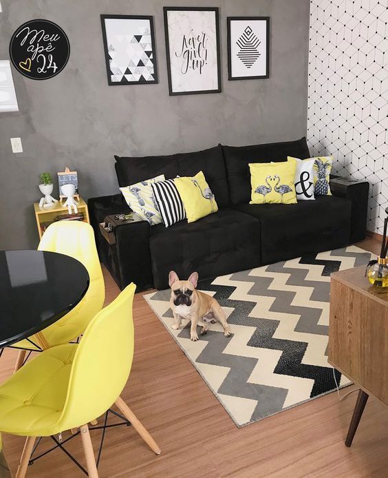 Cores que combinam com preto; preto com amarelo na decoração