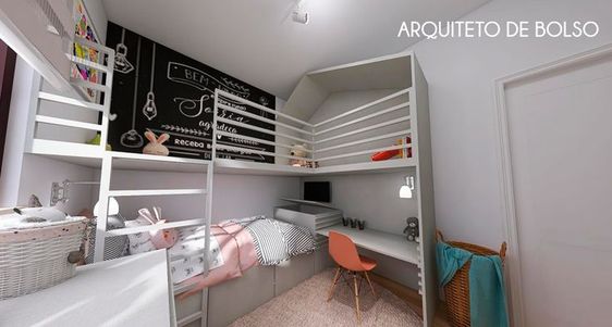 Quarto de menina com prateleiras para casas pequenas