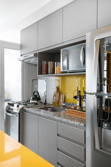 Cozinha compacta com pia, regra do triângulo