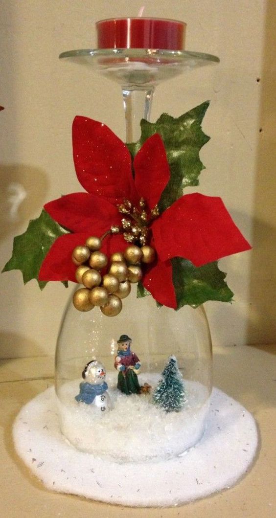 Faça você mesmo seus enfeites de Natal, taça de vinho decorativa