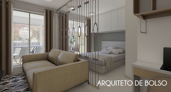 Casa pequena estilo loft com divisória para o quarto