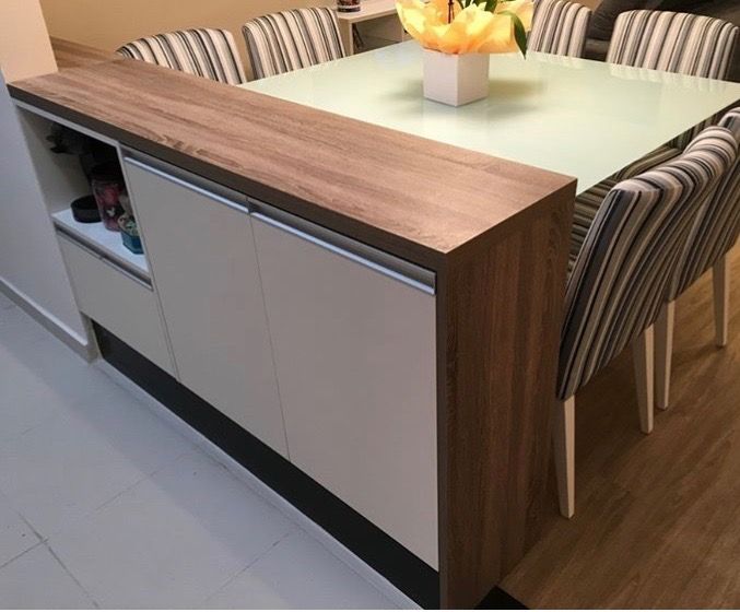 Sala e cozinha conjugadas, bancada multifuncional