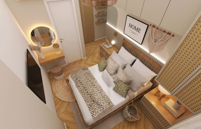 Truques para otimizar espaços reduzidos em quartos de casal sem perder o charme